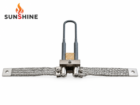 SUNSHINE U-shaped MoSi2 heating element with mounting clamps and braided aluminum connection straps