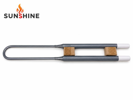 SUNSHINE U-shaped super pure MoSi2 heating element on a white background.