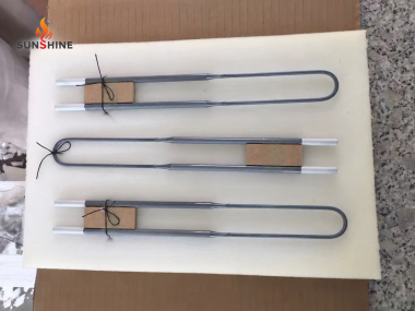 U-shaped 1900 grade MoSi2 heating elements secured on protective foam for packaging.
